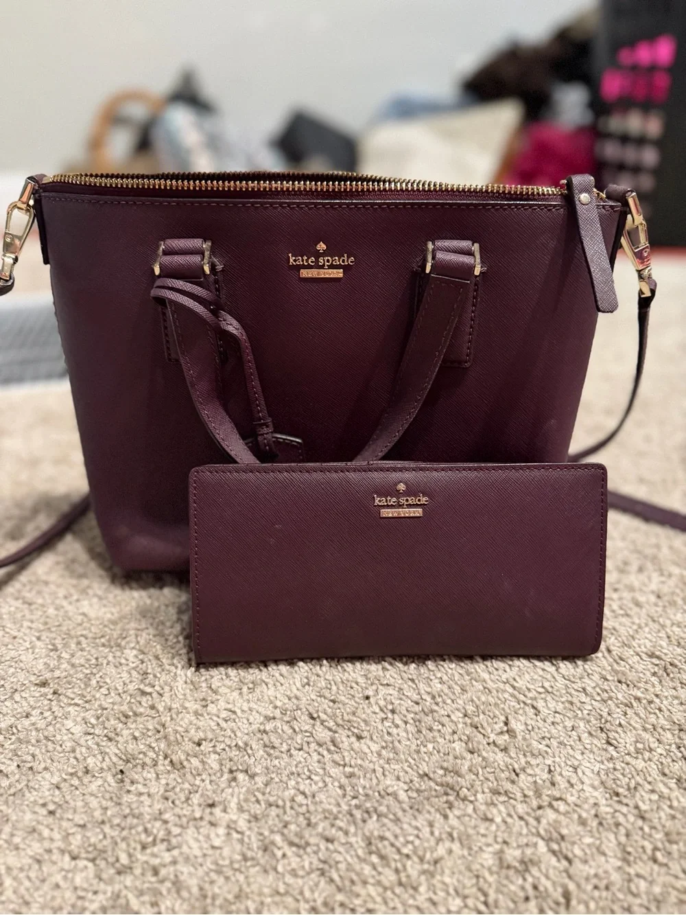kate spade Plum Saffiano Leather Tote with Matching Wallet